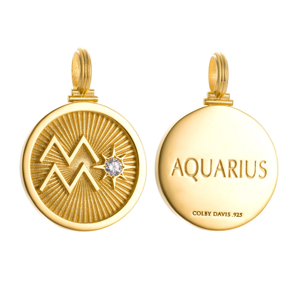 Colby Davis Pendant: Aquarius Zodiac – Gold Vermeil
