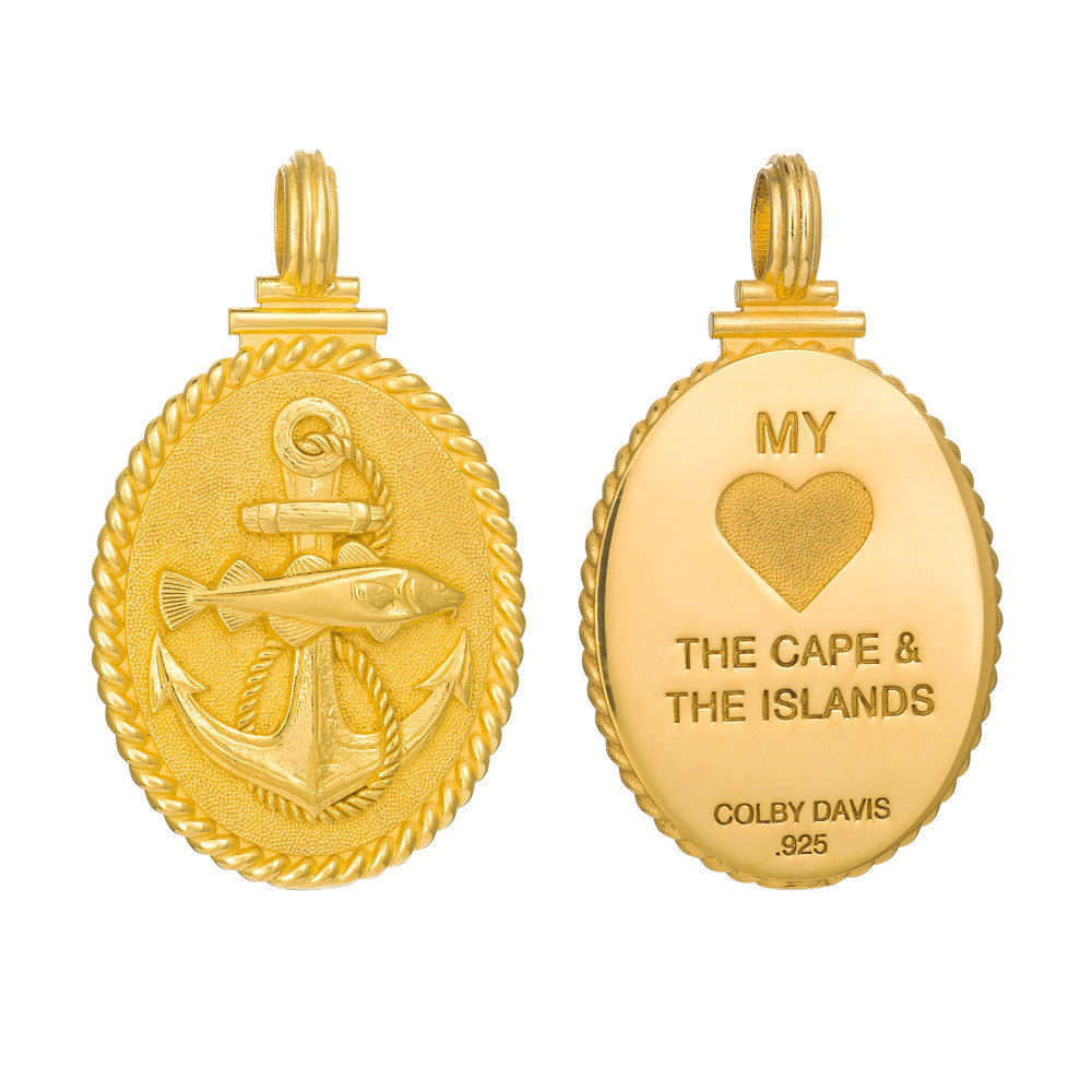Golden Cod & Anchor Pendant - Gold Vermeil