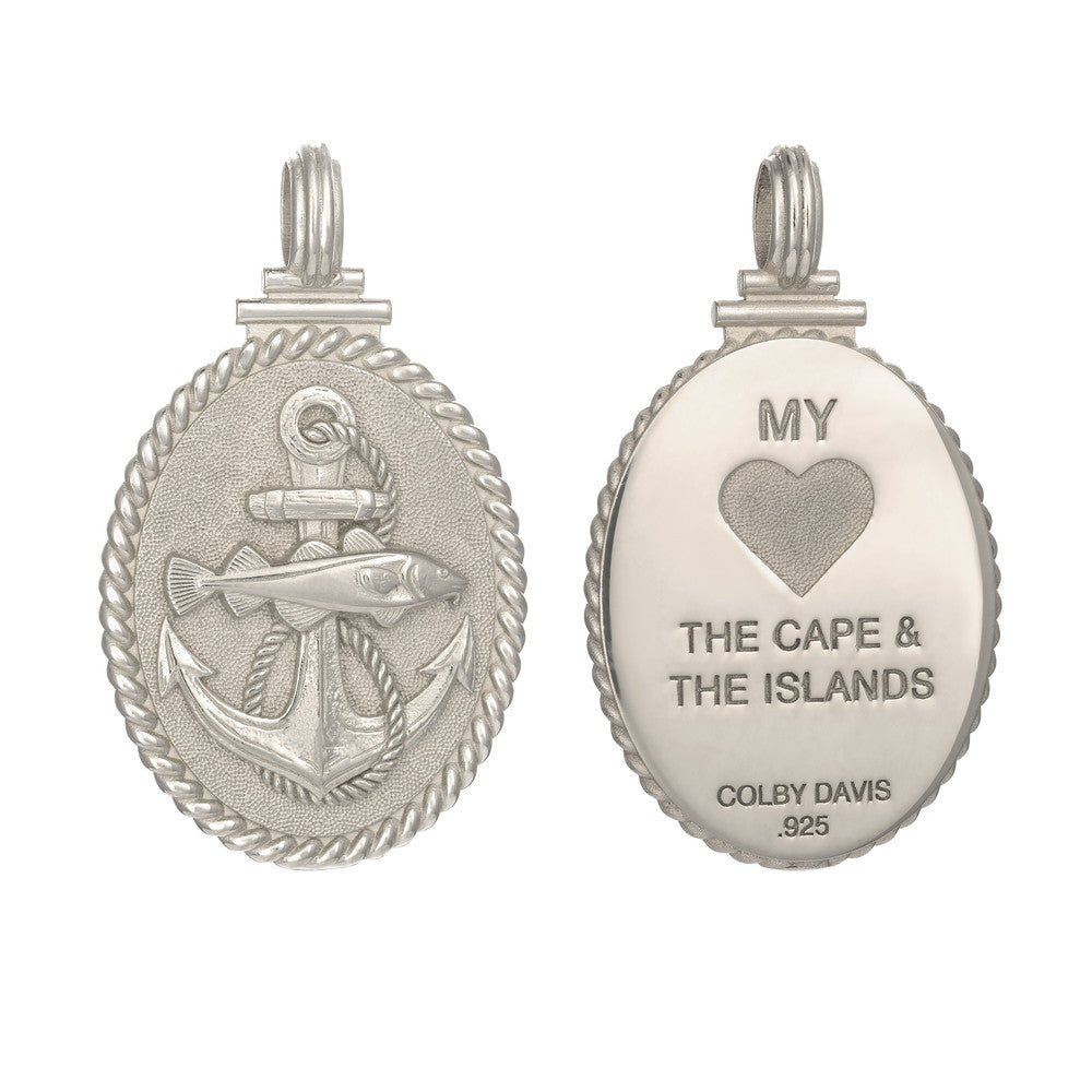 Golden Cod & Anchor Pendant - Sterling Silver